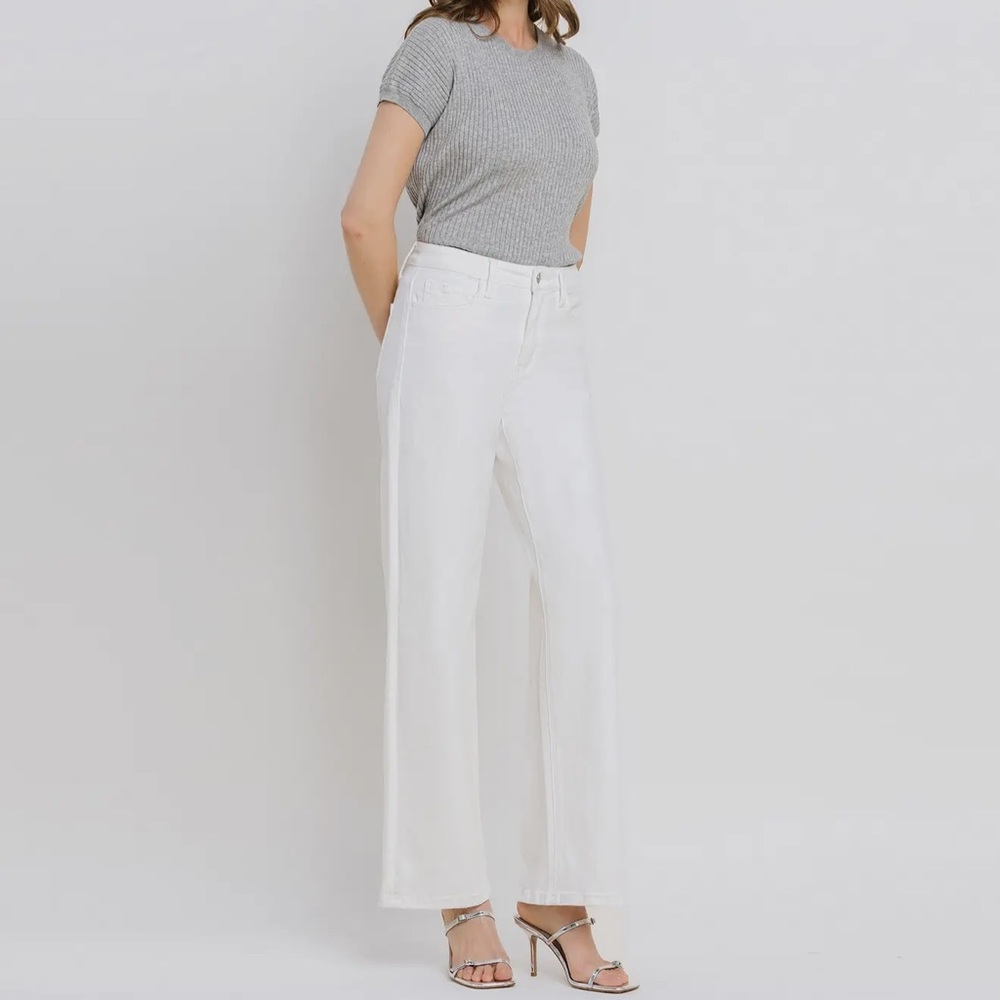 VERVET by FLYING MONKEY OPTIC WHITE HIGH RISE WIDE LEG JEANS - Picture 8 of 14